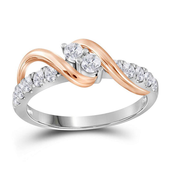 14k White Gold Round Diamond 2-stone Bridal Wedding Engagement Ring 3/4 Cttw