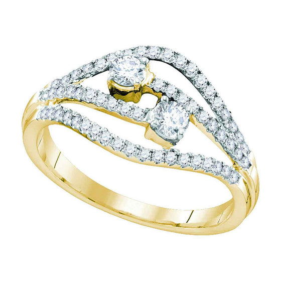 14k Yellow Gold Round Diamond 2-stone Bridal Wedding Engagement Ring 1/2 Cttw
