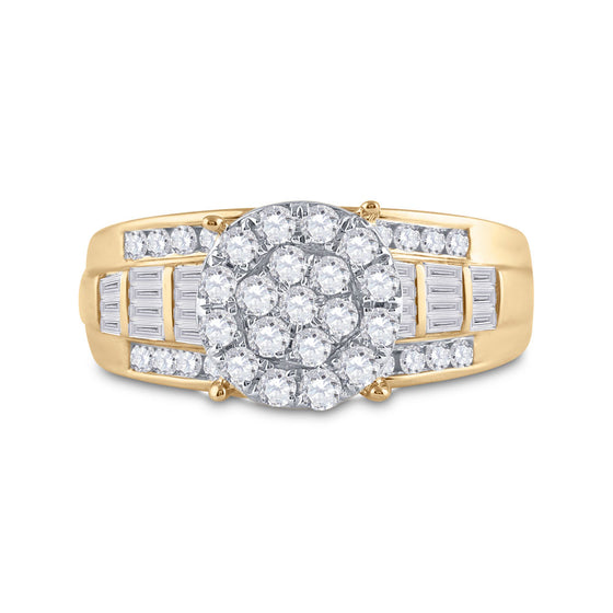 10k Yellow Gold Round Diamond Cluster Bridal Wedding Engagement Ring 1 Cttw