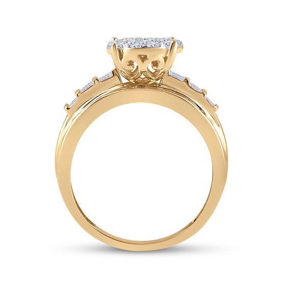 10k Yellow Gold Round Diamond Cluster Bridal Wedding Engagement Ring 1 Cttw