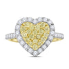 14k Yellow Gold Womens Round Yellow Diamond Heart Ring 1 Cttw