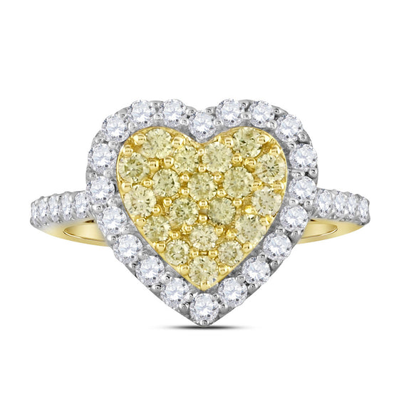 14k Yellow Gold Womens Round Yellow Diamond Heart Ring 1 Cttw