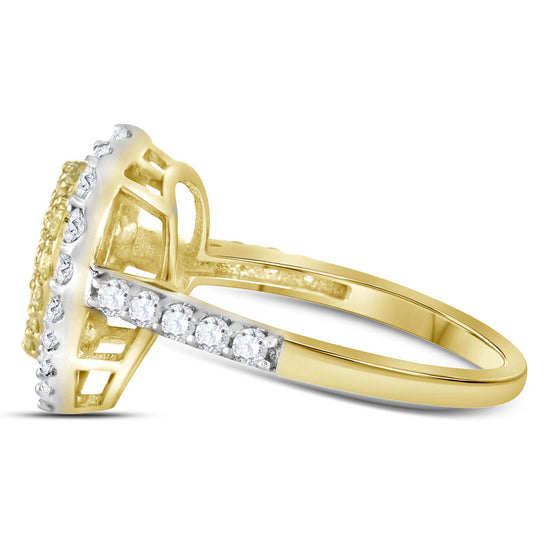 14k Yellow Gold Womens Round Yellow Diamond Heart Ring 1 Cttw