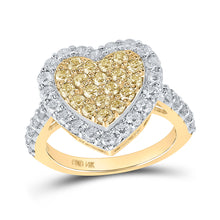  14k Yellow Gold Womens Round Yellow Diamond Heart Ring 1 Cttw