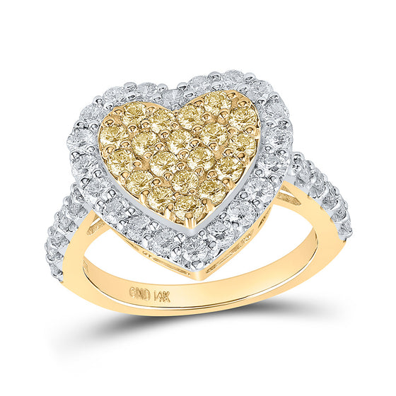 14k Yellow Gold Womens Round Yellow Diamond Heart Ring 1 Cttw