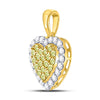 14k Yellow Gold Womens Round Yellow Diamond Heart Frame Pendant 7/8 Cttw