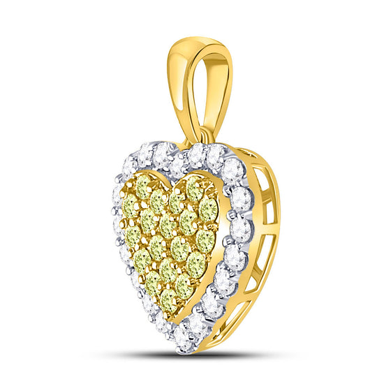 14k Yellow Gold Womens Round Yellow Diamond Heart Frame Pendant 7/8 Cttw