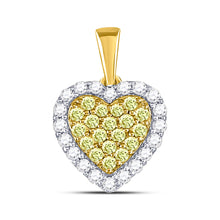  14k Yellow Gold Womens Round Yellow Diamond Heart Frame Pendant 7/8 Cttw