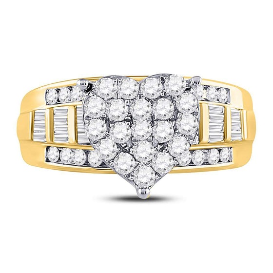 10k Yellow Gold Round Diamond Heart Cluster Bridal Wedding Engagement Ring 1 Cttw