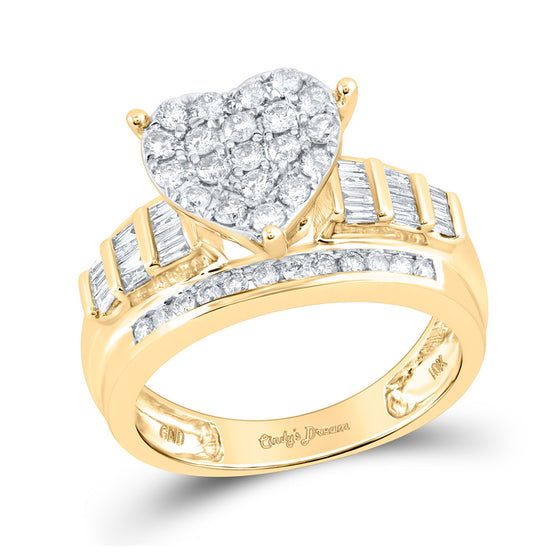 10k Yellow Gold Round Diamond Heart Cluster Bridal Wedding Engagement Ring 1 Cttw