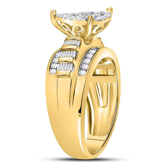 10k Yellow Gold Round Diamond Heart Cluster Bridal Wedding Engagement Ring 1 Cttw
