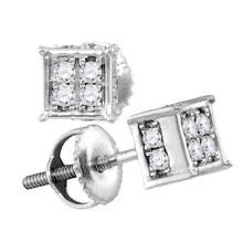  10k White Gold Womens Round Diamond Square Cluster Earrings 1/4 Cttw