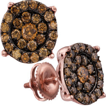  10k Rose Gold Womens Round Brown Diamond Circle Flower Cluster Earrings 1 Cttw