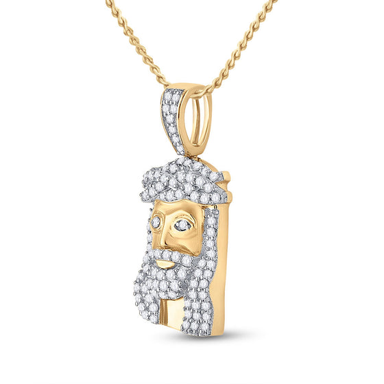 10k Yellow Gold Mens Round Diamond Jesus Face Charm Pendant 1/3 Cttw