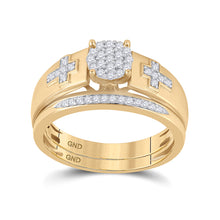  10k Yellow Gold Diamond Cluster Cross Bridal Wedding Ring Band Set 1/4 Cttw