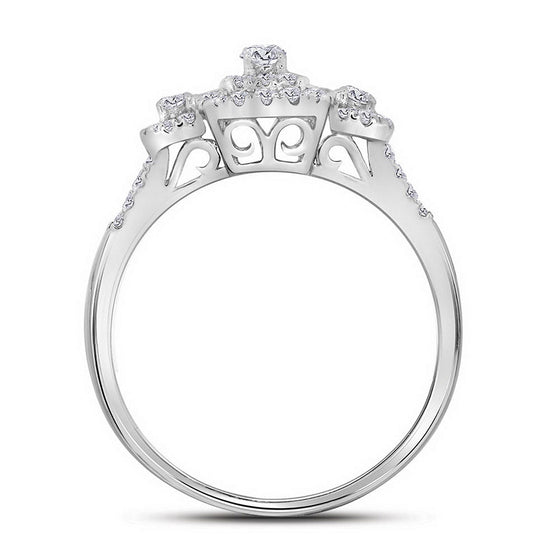 10k White Gold Round Diamond Cluster Bridal Wedding Engagement Ring 1/2 Cttw
