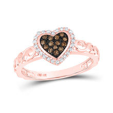  10k Rose Gold Womens Round Brown Diamond Heart Ring 1/4 Cttw