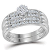 10k White Gold His Hers Round Diamond Cluster Matching Wedding Set 5/8 Cttw