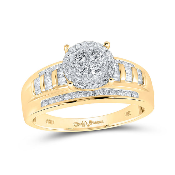 10k Yellow Gold Round Diamond Cluster Bridal Wedding Engagement Ring 1/2 Cttw