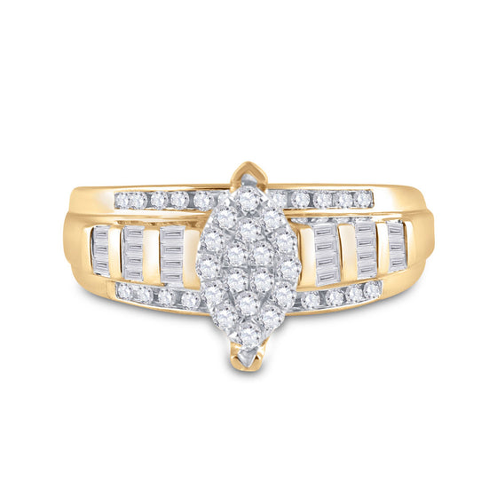 10k Yellow Gold Round Diamond Oval Cluster Bridal Wedding Engagement Ring 1/2 Cttw