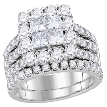  14k White Gold Princess Diamond Cluster Bridal Wedding Ring Band Set 3 Cttw