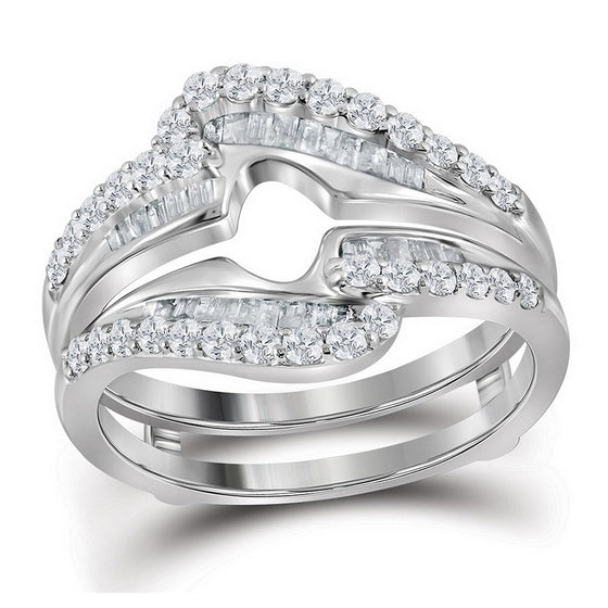 14k White Gold Womens Round Diamond Wedding Wrap Ring Guard Enhancer 3/4 Cttw