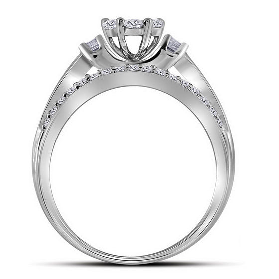 10k White Gold Round Diamond Cluster Bridal Wedding Engagement Ring 1 Cttw