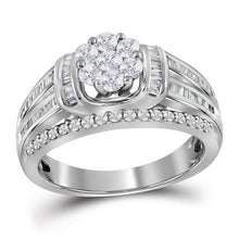  10k White Gold Round Diamond Cluster Bridal Wedding Engagement Ring 1 Cttw
