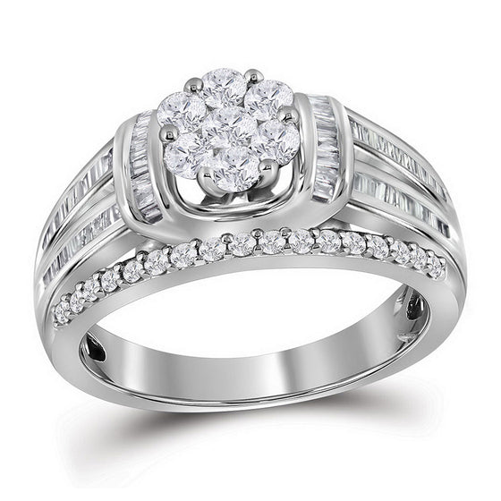 10k White Gold Round Diamond Cluster Bridal Wedding Engagement Ring 1 Cttw