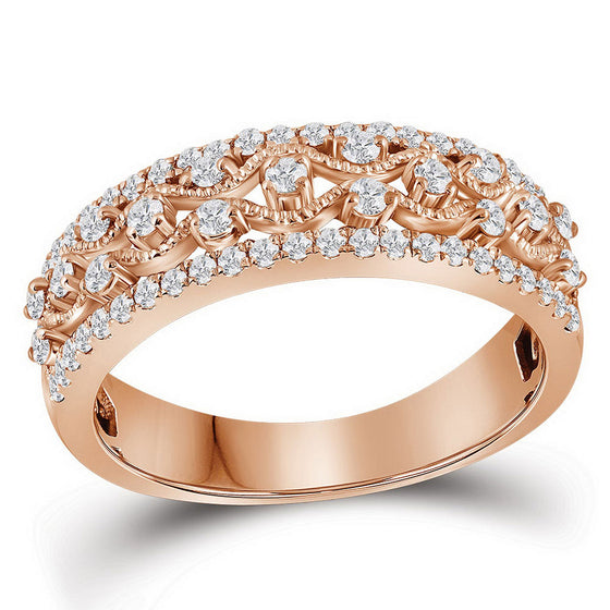 10k Rose Gold Womens Round Diamond Roped Woven Band Ring 1/2 Cttw
