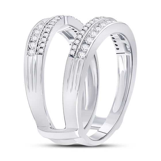 14k White Gold Womens Round Diamond Wrap Ring Guard Enhancer 1/2 Cttw