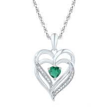  Sterling Silver Womens Round Synthetic Emerald Heart Pendant 5/8 Cttw