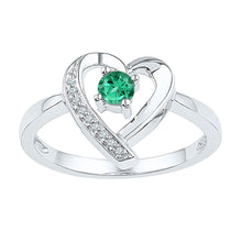  Sterling Silver Womens Round Synthetic Emerald Solitaire Heart Ring 1/4 Cttw