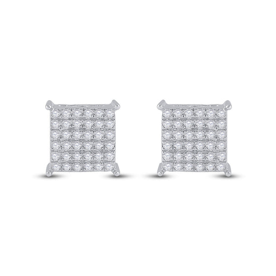 10k White Gold Womens Round Diamond Square Earrings 1/2 Cttw