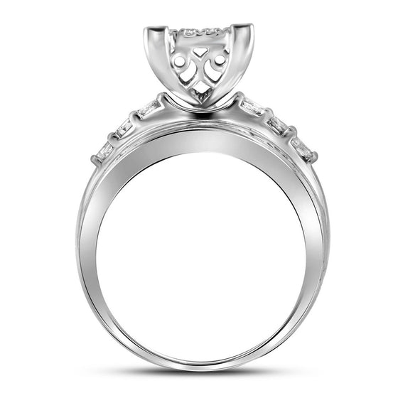 10k White Gold Princess Diamond Cluster Bridal Wedding Engagement Ring 1 Cttw