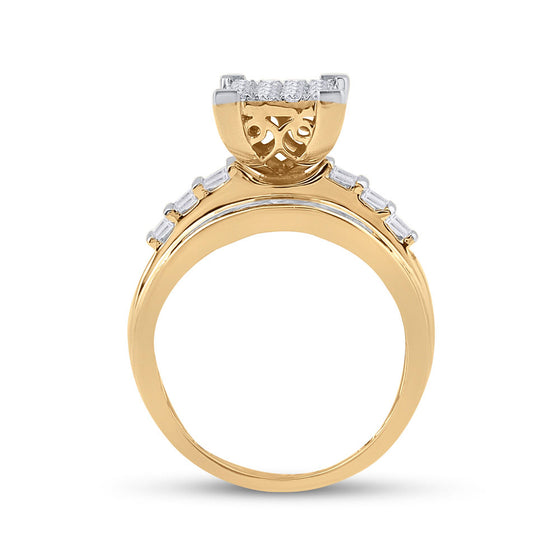 10k Yellow Gold Round Diamond Cluster Bridal Wedding Engagement Ring 1 Cttw