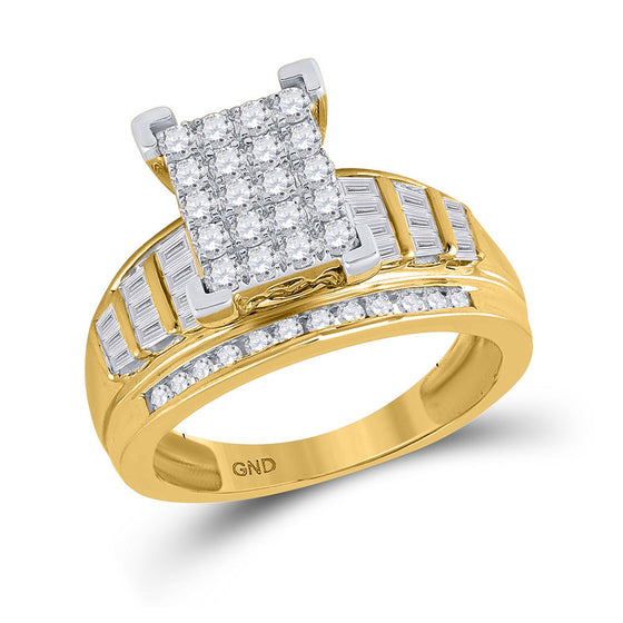 10k Yellow Gold Round Diamond Cluster Bridal Wedding Engagement Ring 1 Cttw