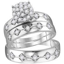  10k White Gold His Hers Round Diamond Cluster Matching Wedding Set 3/4 Cttw