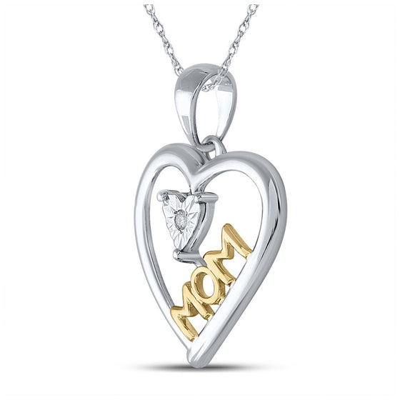 Sterling Silver Womens Round Diamond Heart Mom Pendant .02 Cttw