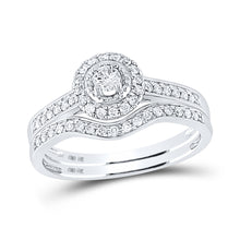  10k White Gold Round Diamond Halo Bridal Wedding Ring Band Set 1/3 Cttw