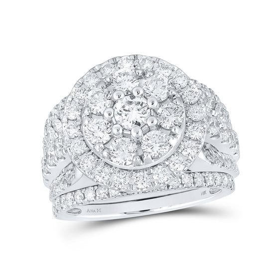 14k White Gold Round Diamond Bridal Wedding Ring Band Set 3 Cttw