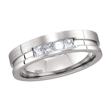  14k White Gold Mens Princess Channel-set Diamond Single Row Wedding Band 1/2 Cttw