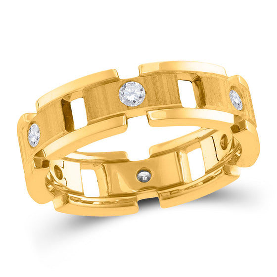 14k Yellow Gold Mens Round Diamond Link Chain Wedding Band Ring 1/2 Cttw
