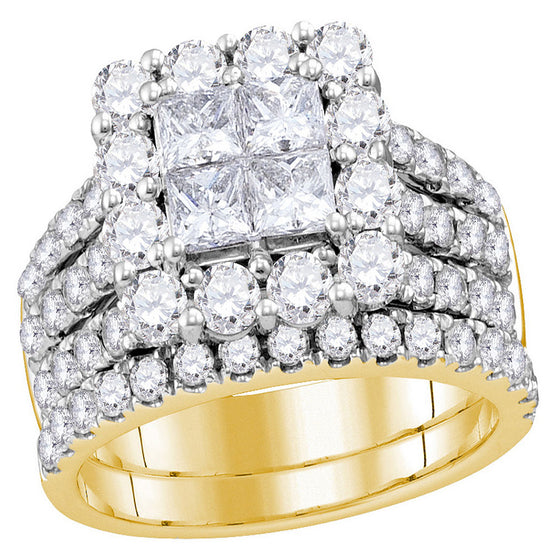 14k Yellow Gold Princess Diamond Cluster Bridal Wedding Engagement Ring 3 Cttw