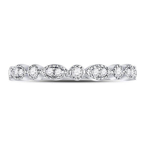 10k White Gold Womens Round Diamond Marquise Dot Stackable Band Ring 1/6 Cttw