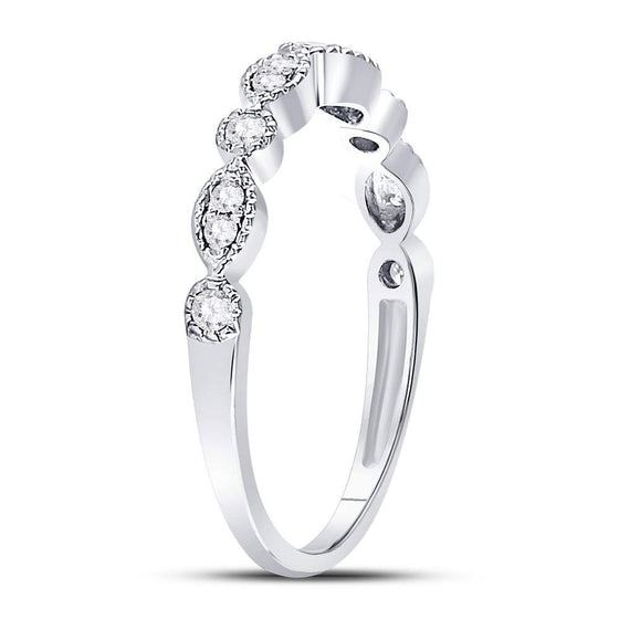 10k White Gold Womens Round Diamond Marquise Dot Stackable Band Ring 1/6 Cttw