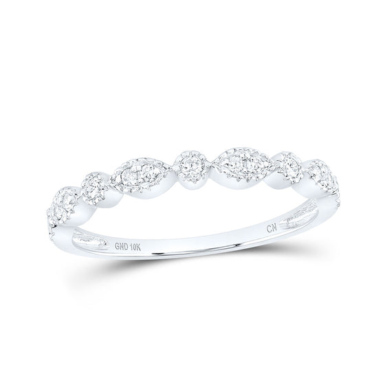 10k White Gold Womens Round Diamond Marquise Dot Stackable Band Ring 1/6 Cttw