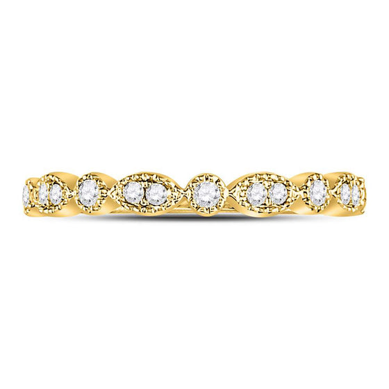 10k Yellow Gold Womens Round Diamond Marquise Dot Stackable Band Ring 1/6 Cttw