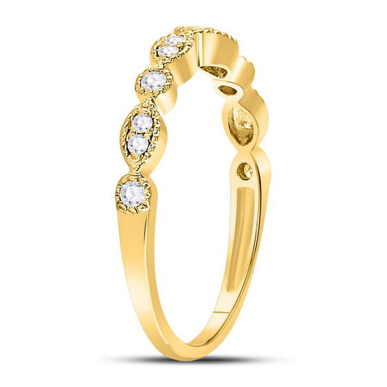 10k Yellow Gold Womens Round Diamond Marquise Dot Stackable Band Ring 1/6 Cttw