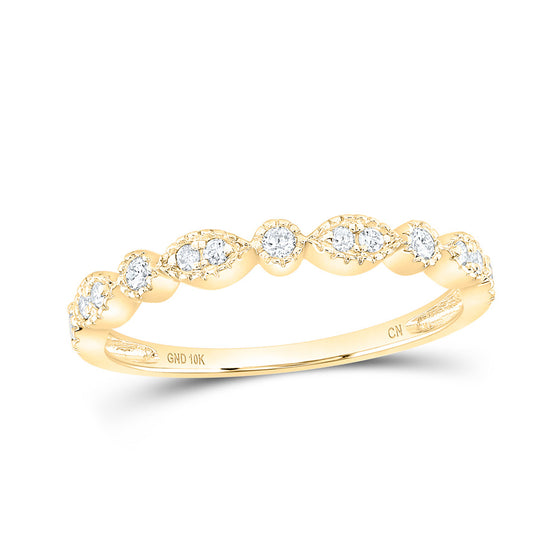 10k Yellow Gold Womens Round Diamond Marquise Dot Stackable Band Ring 1/6 Cttw